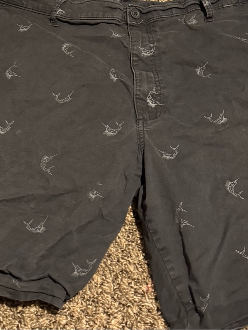 Wrangler Black Cargo Shorts with Small White Fish Print
